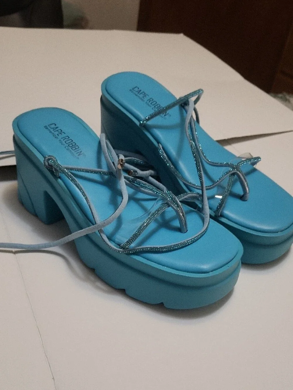 Cape Robbin Teal Turquoise Platform Wrap Sandals